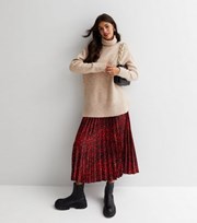 New Look Red Mark Making Satin High Waist Pleated Midi Skirt